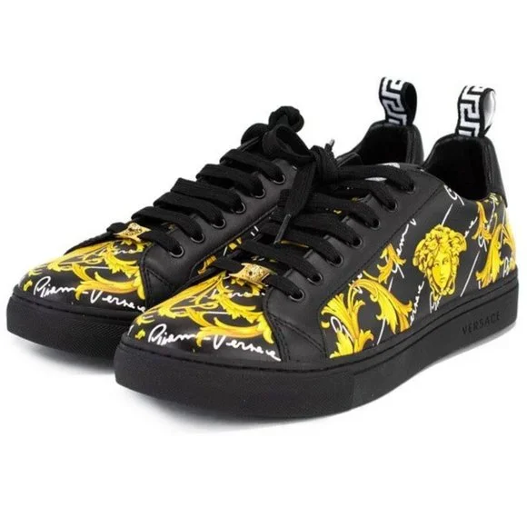 NEW Versace Mens Low Top Leather Vitello St. Barocco Print Sneaker Shoes Size 9 - Picture 1 of 10